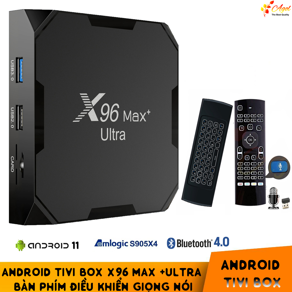 Tivi Box X96 Max plus ultra Android 11 điều khiển giọng nói tiếng việt kiêm bàn phím đèn nền Ram 4G Có Bluetooth S905X4 Wifi Kép Cài Sẵn Ứng Dụng Xem Phim Hd Và Truyền Hình Cáp miễn phí vĩnh viễn - Hàng Nhập Khẩu