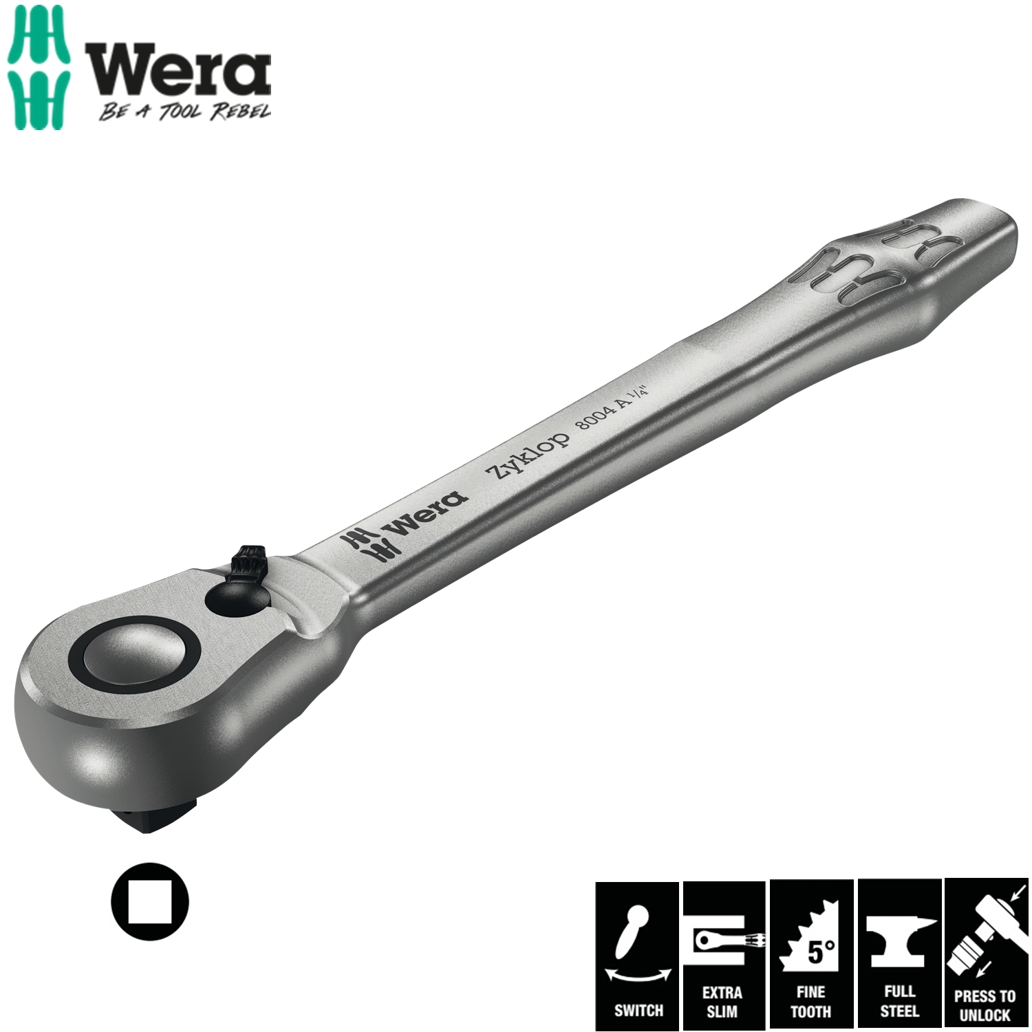 Cần xiết tròng cóc 1/4"  8004 A Zyklop Metal Ratchet with switch lever Wera 05004004001