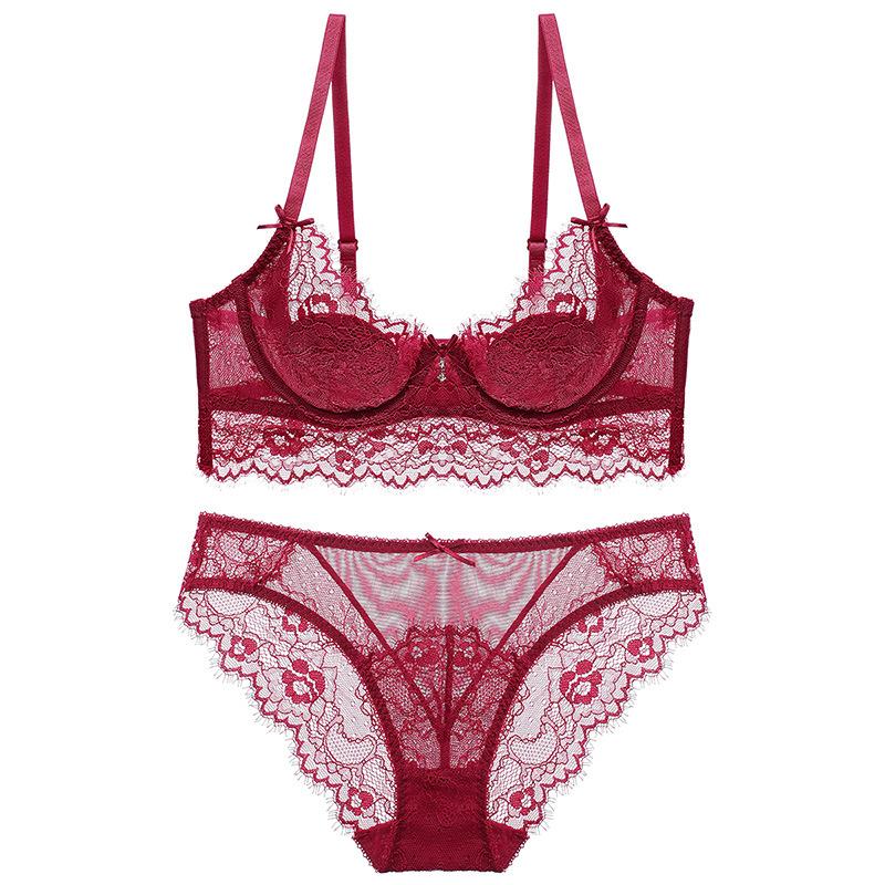 Thời Trang Màu Xám Gợi Cảm Plus Kích Thước Áo Ngực Và Quần Lót Bộ Mỏng Cup Push Up Lót Ren Trong Suốt Đồ Lót Nữ Đen xanh Đỏ