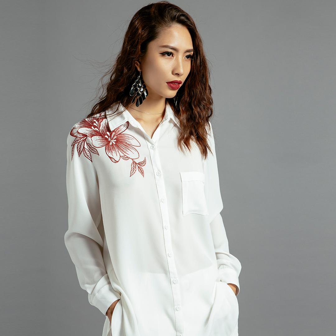 Áo Sơ Mi Nữ Oversized Áo Thêu TOP120 Thời trang thiết kế Hity