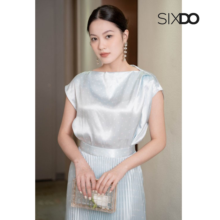 Chân váy xếp ly lụa chấm bi thời trang SIXDO