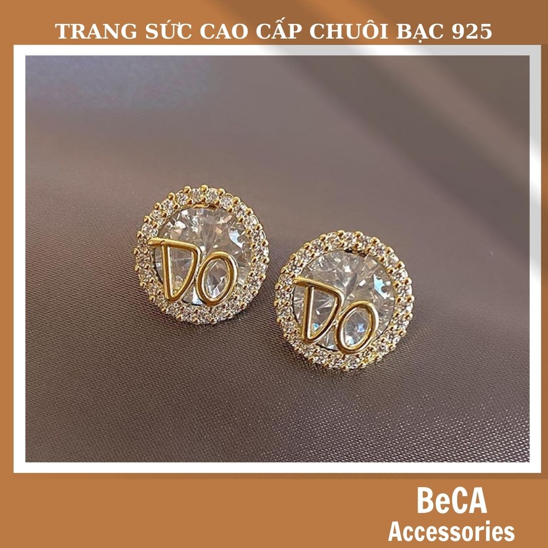 Bông Tai Nữ Khuyên Tròn Sát Tai DO Đính Đá Chuôi Bạc 925