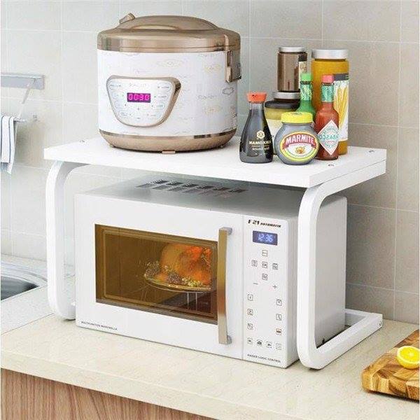 Kệ để lò vi sóng 2 tầng mặt gỗ thép ống chịu tải 30kg