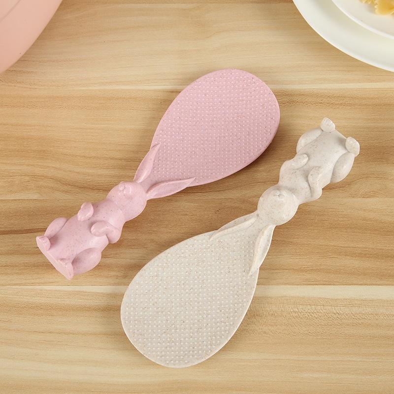 VÁ MUÔI MÚC XỚI CƠM CÓ ĐẾ ĐỨNG HÌNH CHÚ THỎ ĐÁNG YÊU CHẤT LIỆU NHỰA LÚA MẠCH AN TOÀN CHO SỨC KHỎE