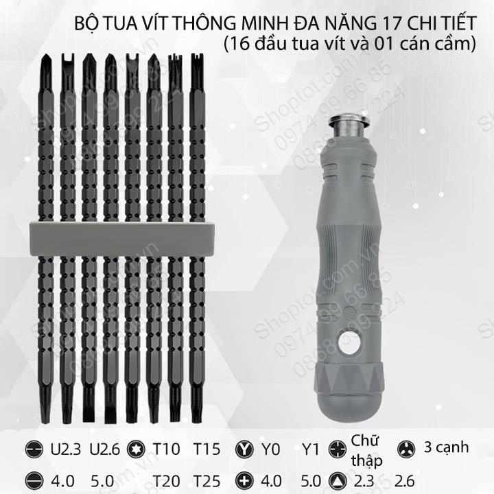 Bộ tua vít đa năng thông minh với 17 chi tiết khác nhau, có thể thay đổi chiều dài tiện dụng