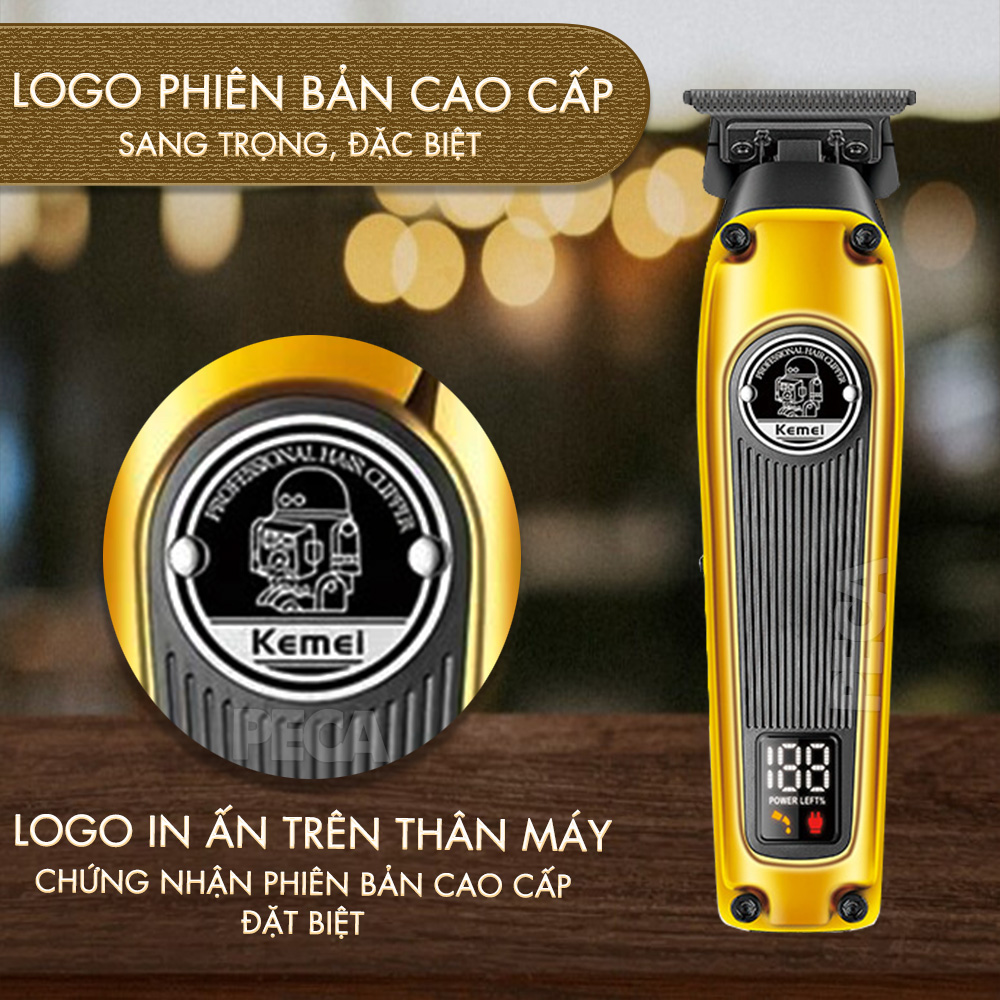 Tông đơ chấn viền chuyên nghiệp Kemei KM-1855 lưỡi mạ carbon DLC cao cấp, động cơ không chổi than, công suất mạnh 8W không nóng hoạt động hiệu quả - Hàng chính hãng