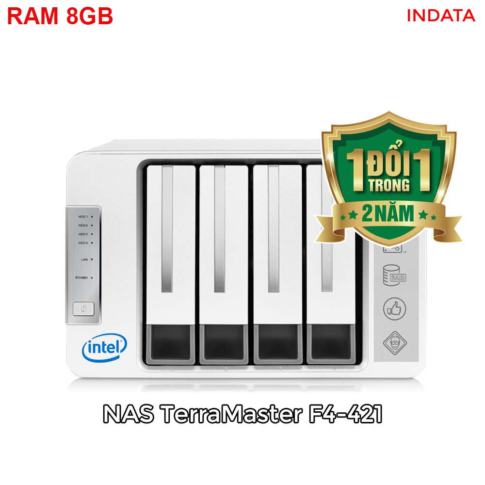 Bộ lưu trữ mạng NAS TerraMaster F4-421, Intel Quad-core CPU 1.5GHz, 8GB RAM, LAN 4x 1GbE, 4 khay ổ cứng RAID 0,1,5,6,10,JBOD,Single - Hàng chính hãng