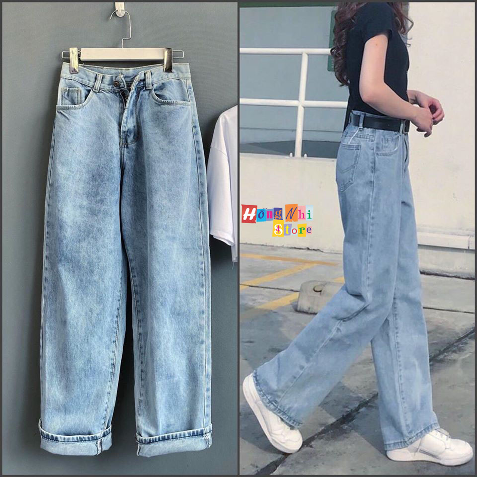 Quần Baggy Basic Jean Dài Lưng Cao Ống Rộng, Quần Culottes Jean - MM