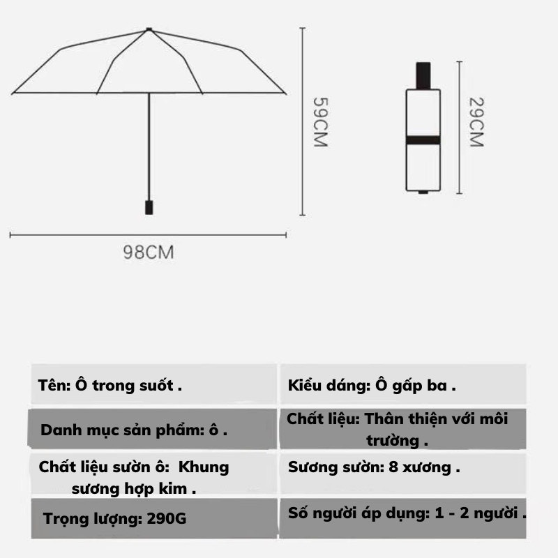 Dù gấp tự động trong suốt Chanel chống gió tiện dụng để trên xe ô tô, du lịch sang chảnh