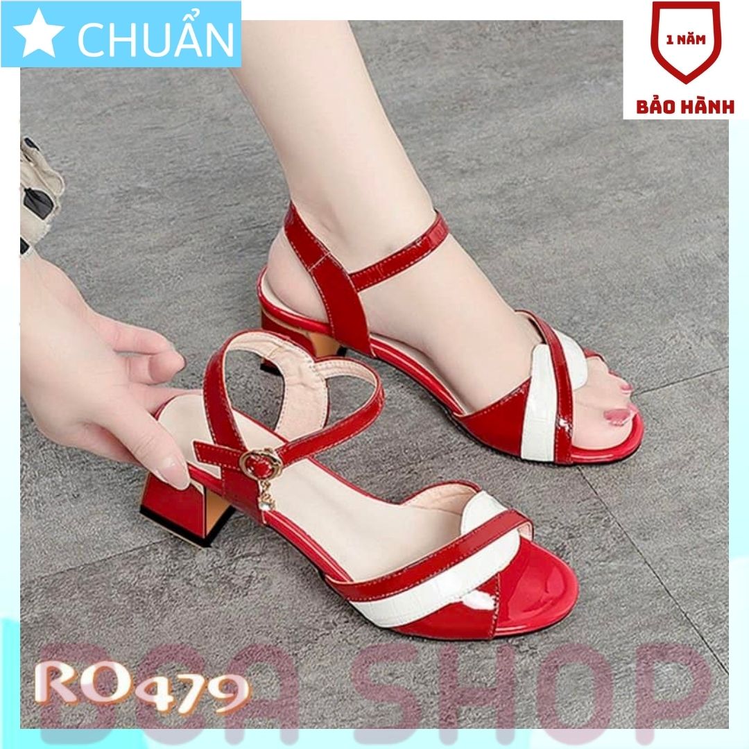 Giày cao gót nữ 4p RO479 ROSATA tại BCASHOP đế vuông viền vàng, hở mũi, phối 2 màu sành điệu, sang chảnh - đỏ phối trắng