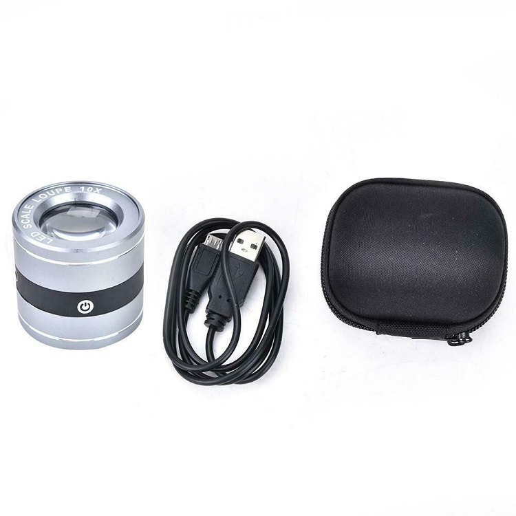 Kính lúp cao cấp có thước đo 10x tích hợp 2 đèn led trắng và đèn led tím 8083