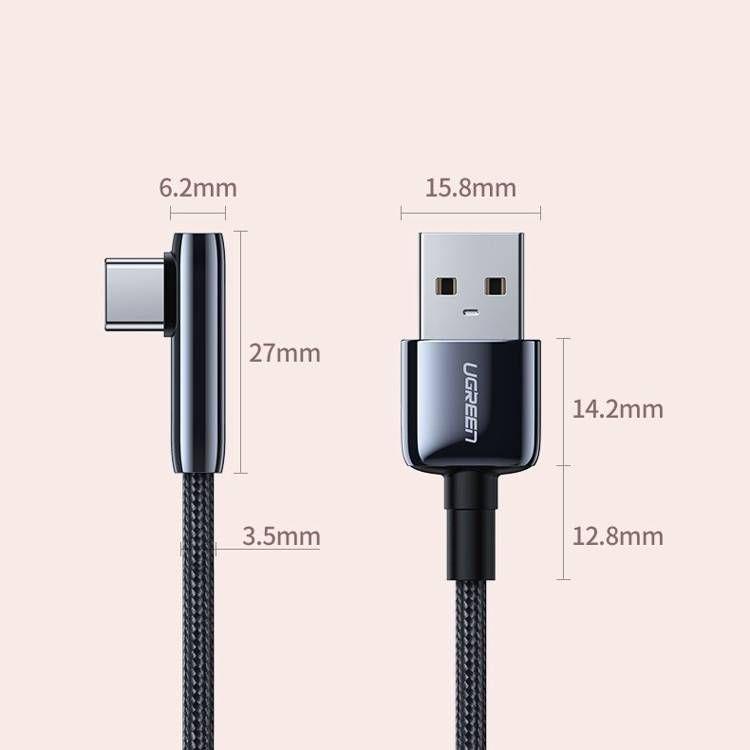 Ugreen UG70430US317TK 0.25M bẻ góc C 90 độ Cáp USB A sang Type-C 2.0 màu đen truyền dữ liệu từ máy tính ra điện thoại dài 25cm - HÀNG CHÍNH HÃNG