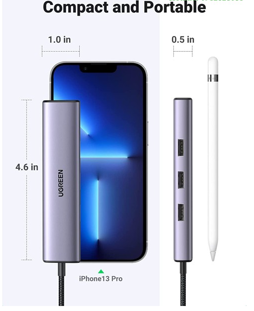 Hub chia USB Type-C ra 3 cổng USB 3.0 Type-A kèm Lan Gigabit vỏ nhôm Ugreen 60600 - Hàng chính hãng