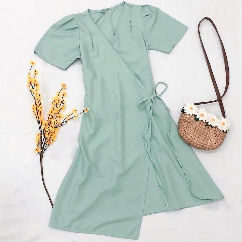 Đầm Dài Xanh Mint Cột Eo