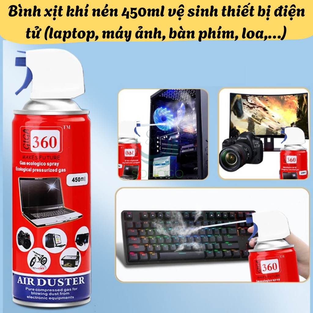 Chai xịt khí nén 450ml vệ sinh thiết bị điện tử – chuyên dụng cho PC, laptop, bàn phím, máy ảnh, và thiết bị văn phòng- Hàng nhập khẩu