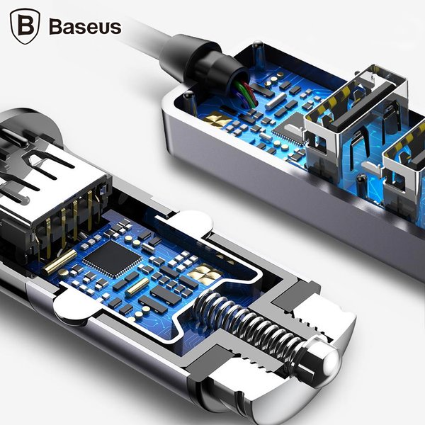 Bộ tẩu sạc đa năng dùng cho xe hơi Baseus LV111 (5.5A, 4 Port USB, Cáp dài 1.5M dùng cho cả ghế trước và sau xe) - Hàng Chính Hãng