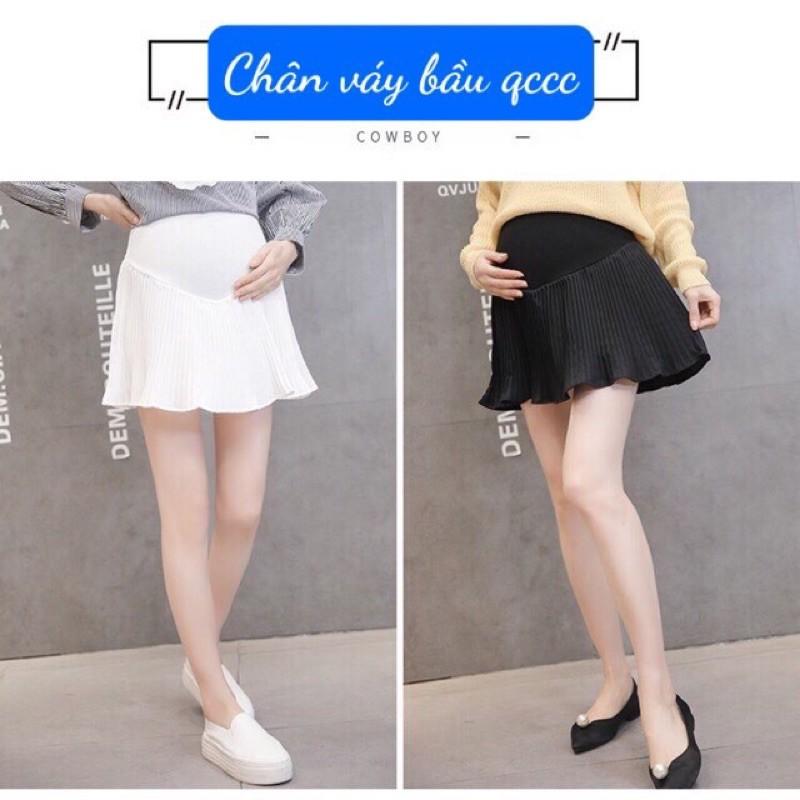 Chân váy ngắn xếp li mùa hè cho bà bầuhàng quảng châuảnh thật.