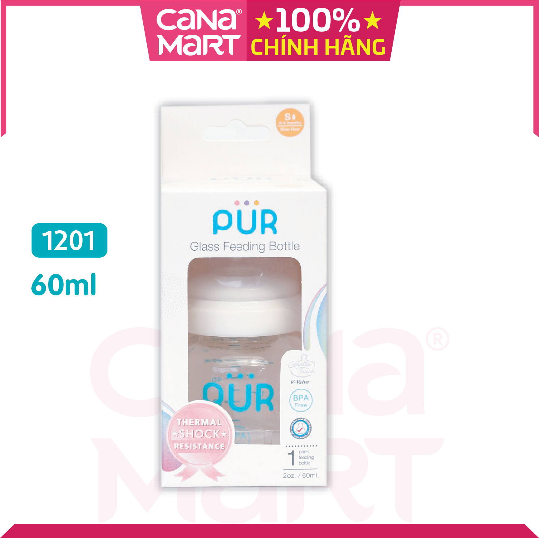 Bình sữa thủy tinh Pur 60ml (1201)