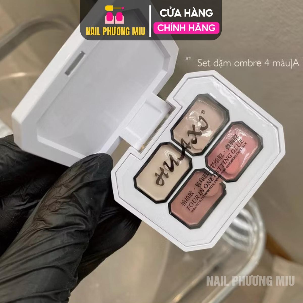 Set Gel Dặm Ombre 4 Màu Huaxi Bảng A Tông Màu Nude Tôn Da Làm Nail Đẹp Dịu Dàng, Chất Gel Siêu Mịn Mướt Không Cần Pha Bột