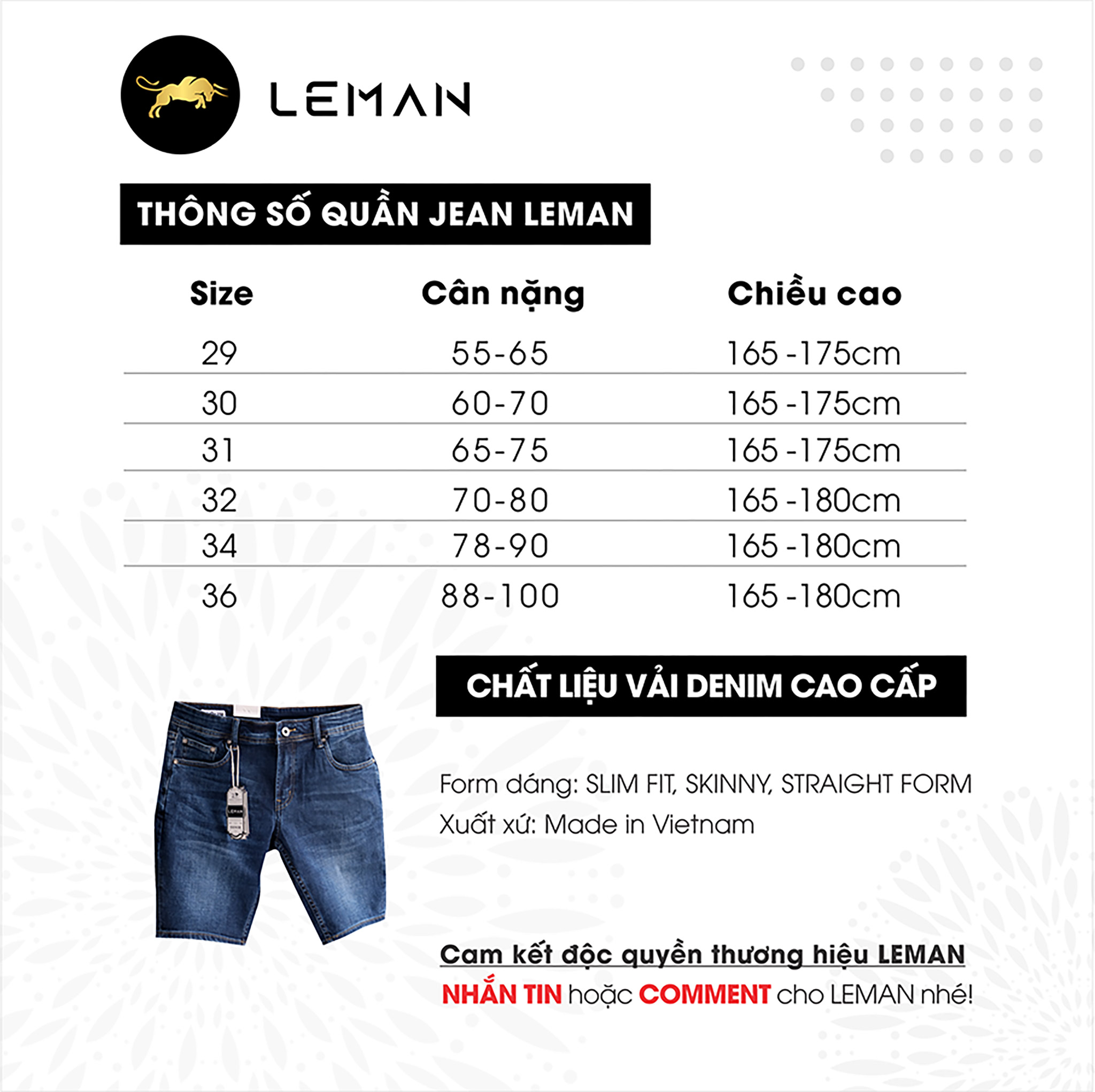 Quần Short Jean nam Leman xanh trơn JL01 - Slim straight Form