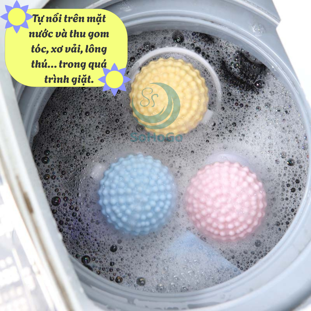 Bộ 2 Túi lọc rác máy giặt thông minh MẪU CẦU GAI -Bẫy lông thú &amp; tóc trong máy giặt -Lưới lọc rác nổi tự động