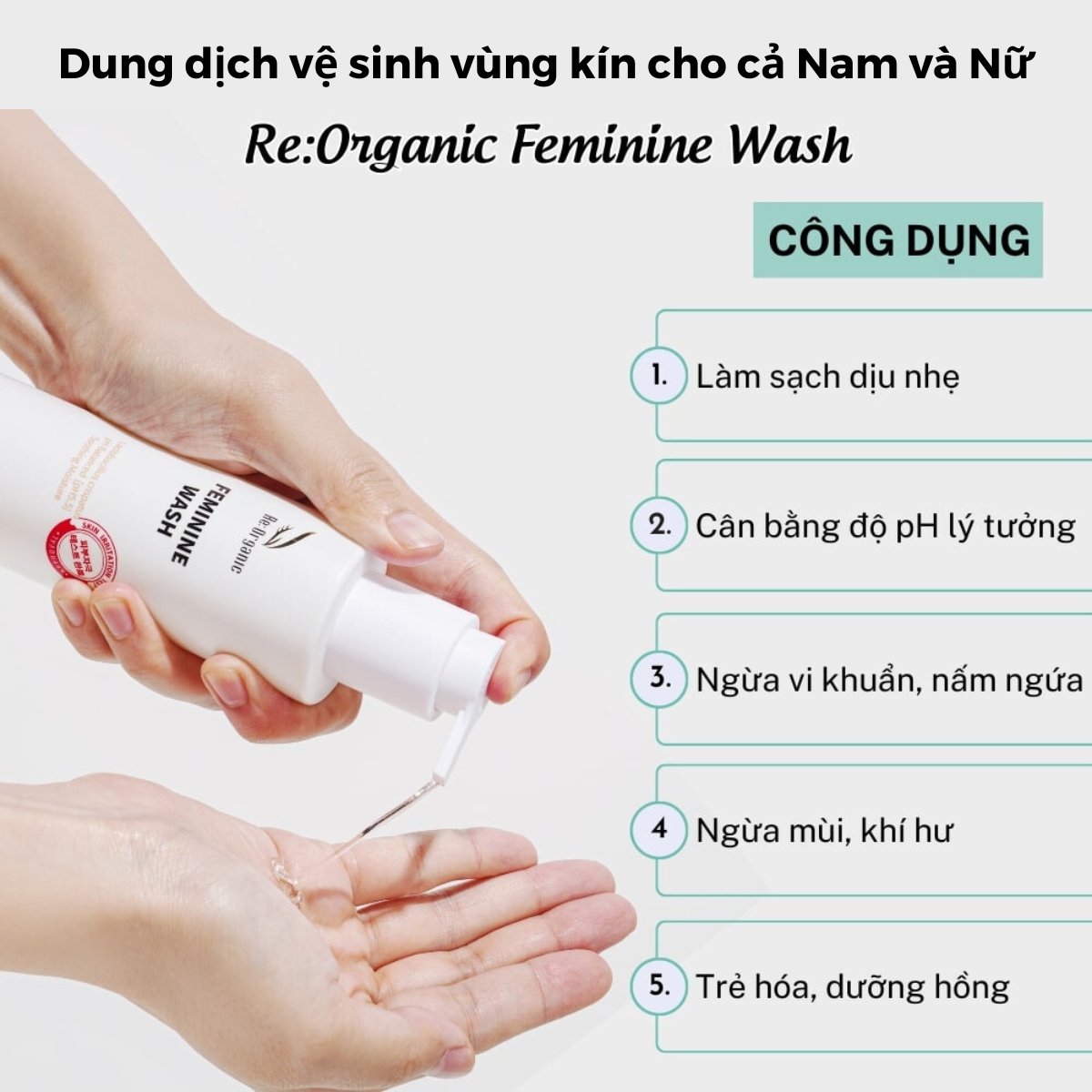 Vệ sinh nam Re:Organic Feminine Wash 200ml Hàn Quốc, gel làm sạch, khử mùi hôi, cân bằng pH, dung dịch vệ sinh phụ khoa dùng cho cả Nam và Nữ - Combo 2 hộp