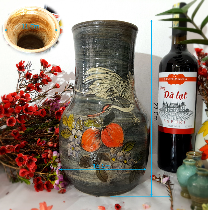 Bình hoa gốm sứ bát tràng cao cấp vuốt tay thủ công đọc bản H27