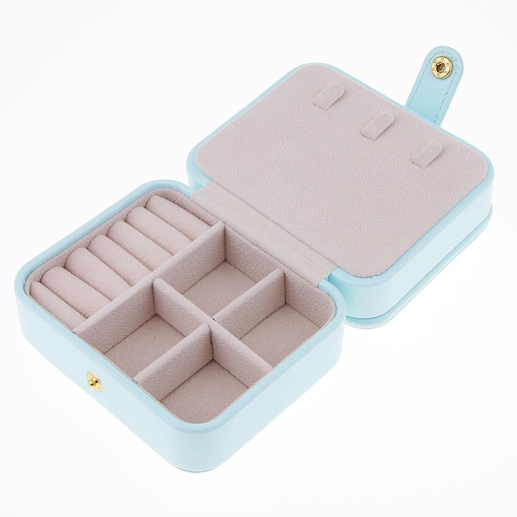 Portable PU Leather Double Layer Travel Earrings Jewelry Box Storage with Mirror