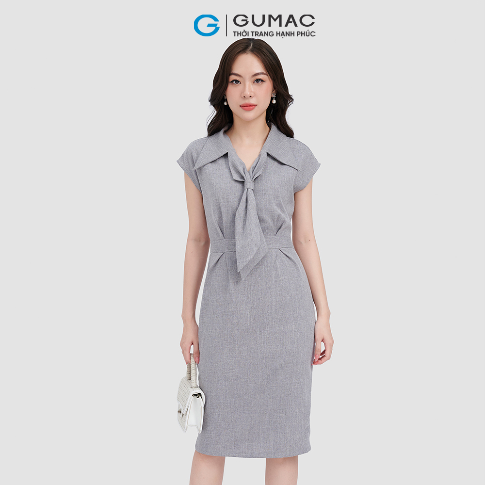 Đầm cổ vest thắt nơ thời trang GUMAC DC11059