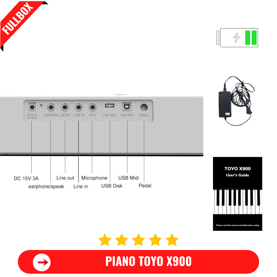 Đàn Piano Điện Toyo X900 Gấp Gọn -88 Phím Nặng Cảm Lực - Kết Nối Bluetooth + Chân Đế