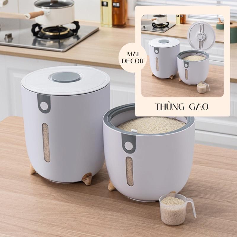 Thùng Đựng Gạo Hiện Đại, Dung Tích 5kg, 10kg Có Chân Trụ Và Dụng Cụ Cân Đo Đi Kèm