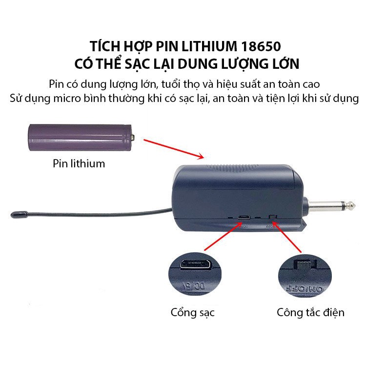 Micro Karaoke Không Dây Siêu Nhạy Hút Âm Sạc Pin UHF E-15 Dành Cho Loa Kéo Bluetooth Amply Zack Cắm 6.5mm E15