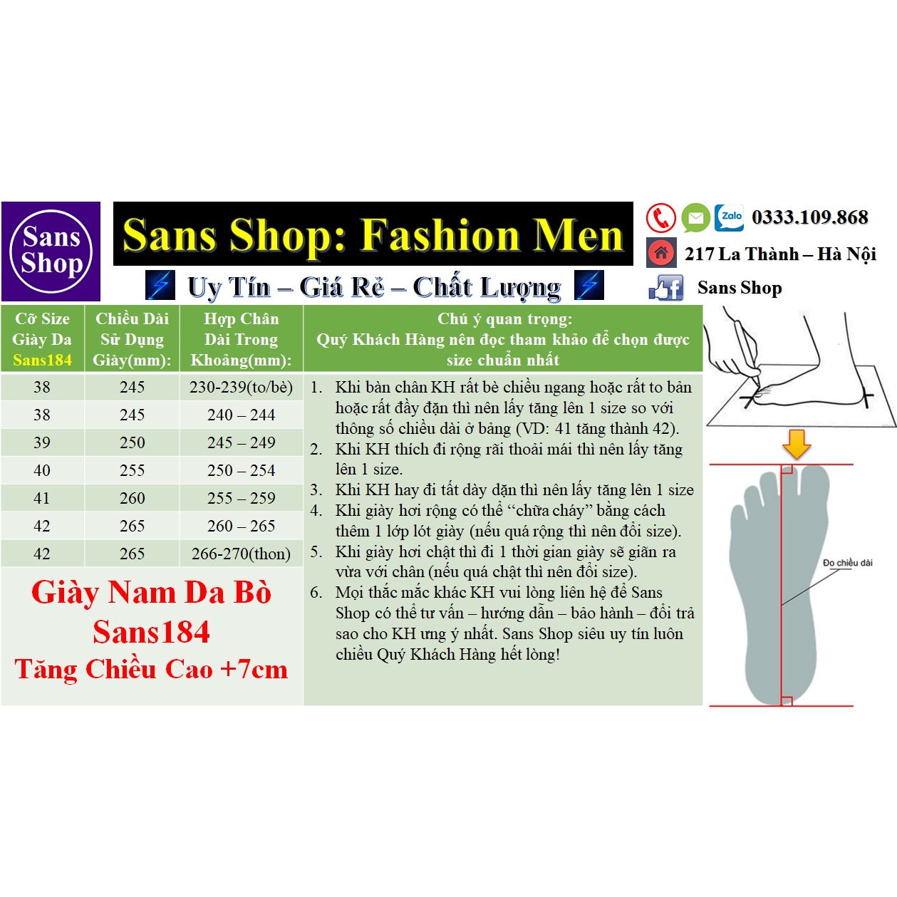Giầy Tăng Chiều Cao Nam 7cm Da Bò - Giày Da Thật Tăng Chiều Cao 7cm Sans184