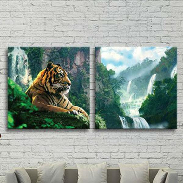 Bộ 2 Tranh Đồng Hồ "Con Hổ" W500