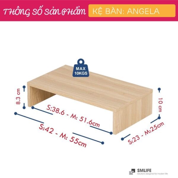 Kệ để bàn gỗ hiện đại SMLIFE Angela - Walnut Đậm - size S |  (Tặng Voucher 10% mua Bàn Làm Việc SMLIFE) Gỗ MDF dày 17mm chống ẩm | D42(S) - 55 (M)xR25xC10cm