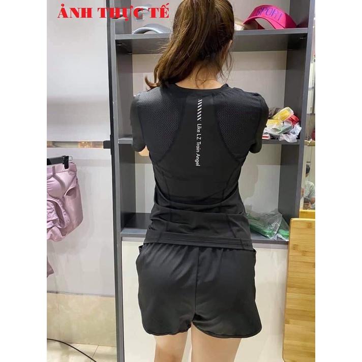 Quần áo gym nữ_thun lạnh phối lưới siêu mịn mát, kín đáo, co giãn 4 chiều - Quần áo nữ_thể thao, chạy bộ