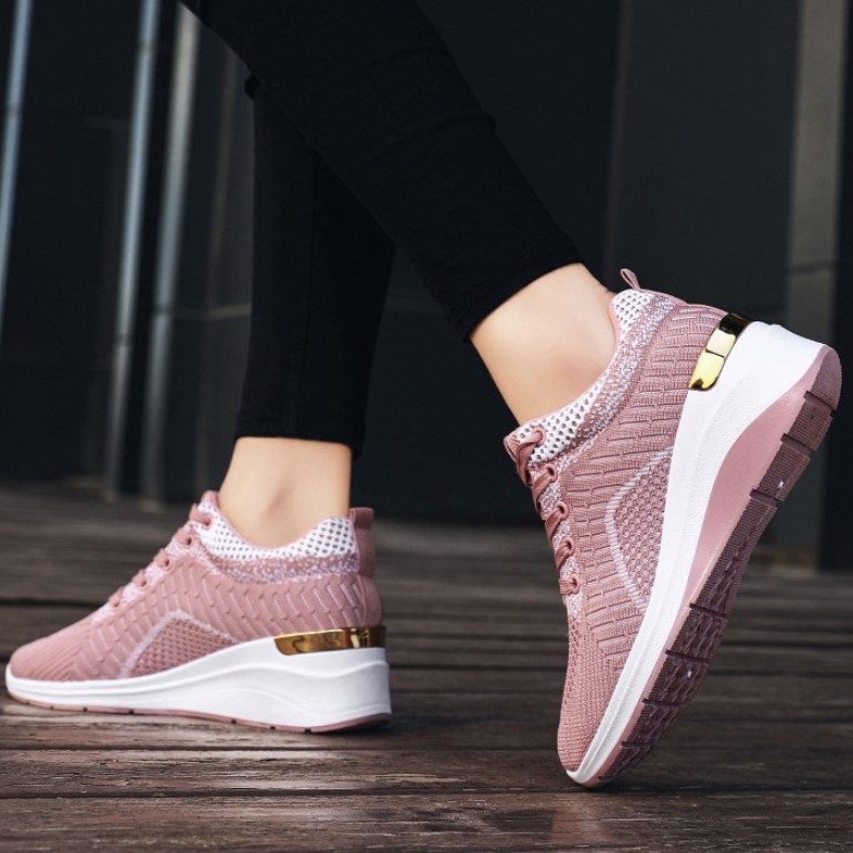 Giày thể thao nữ đế cao 5cm Sans260 màu hồng đen fullbox sneaker đẹp cá tính bigsize big size 40 41 êm chân thoáng khí