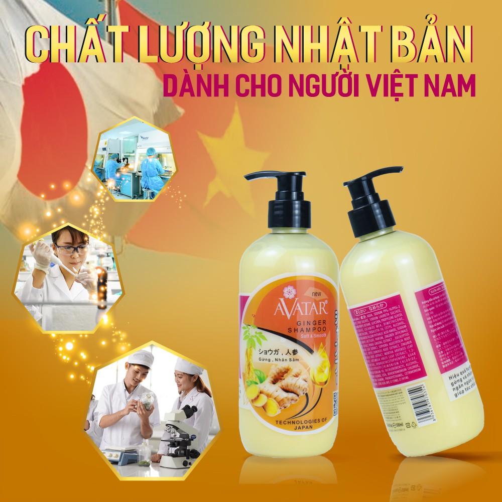 Dầu gội thảo mộc AVATAR Gừng &amp; Nhân Sâm 500ml Ngăn tóc gãy rụng Kích thích mọc tóc