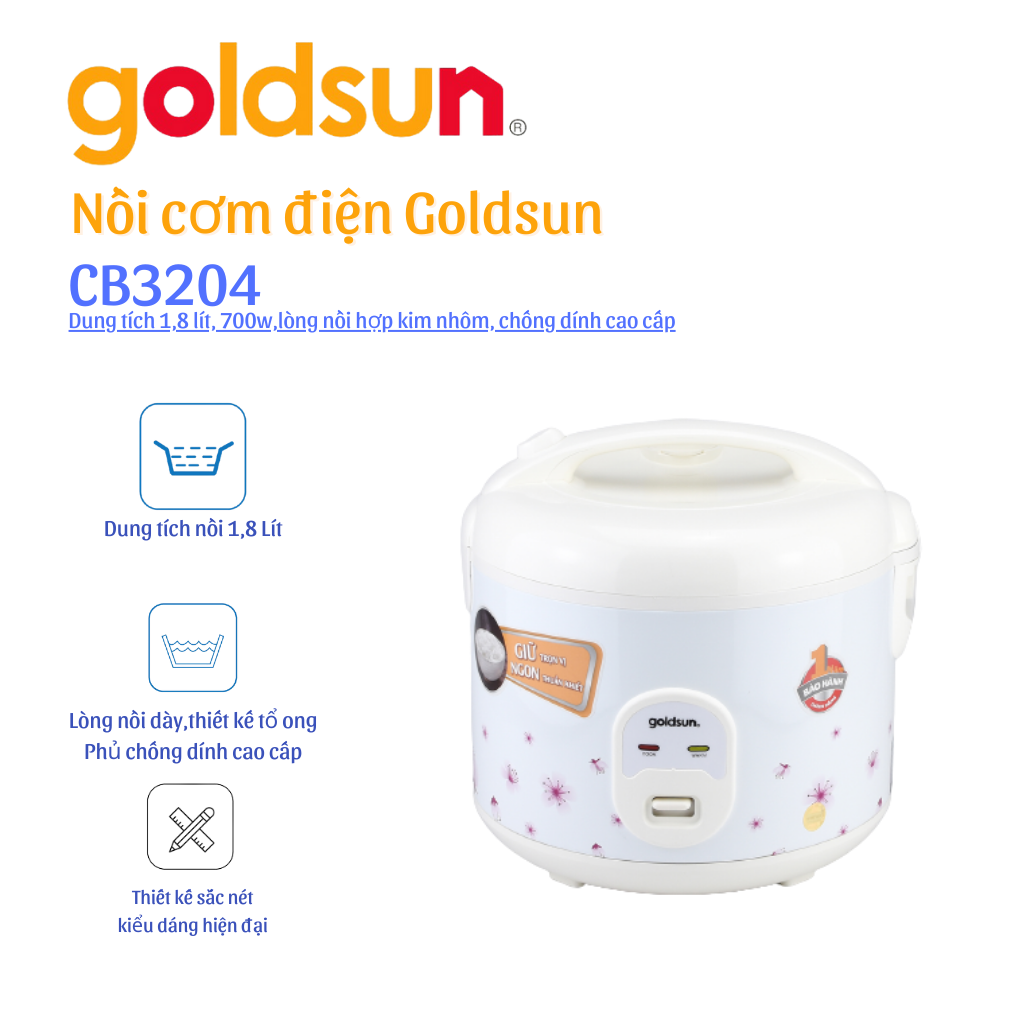 Nồi cơm điện Goldsun CB3204 (1,8 lít) - Hàng chính hãng