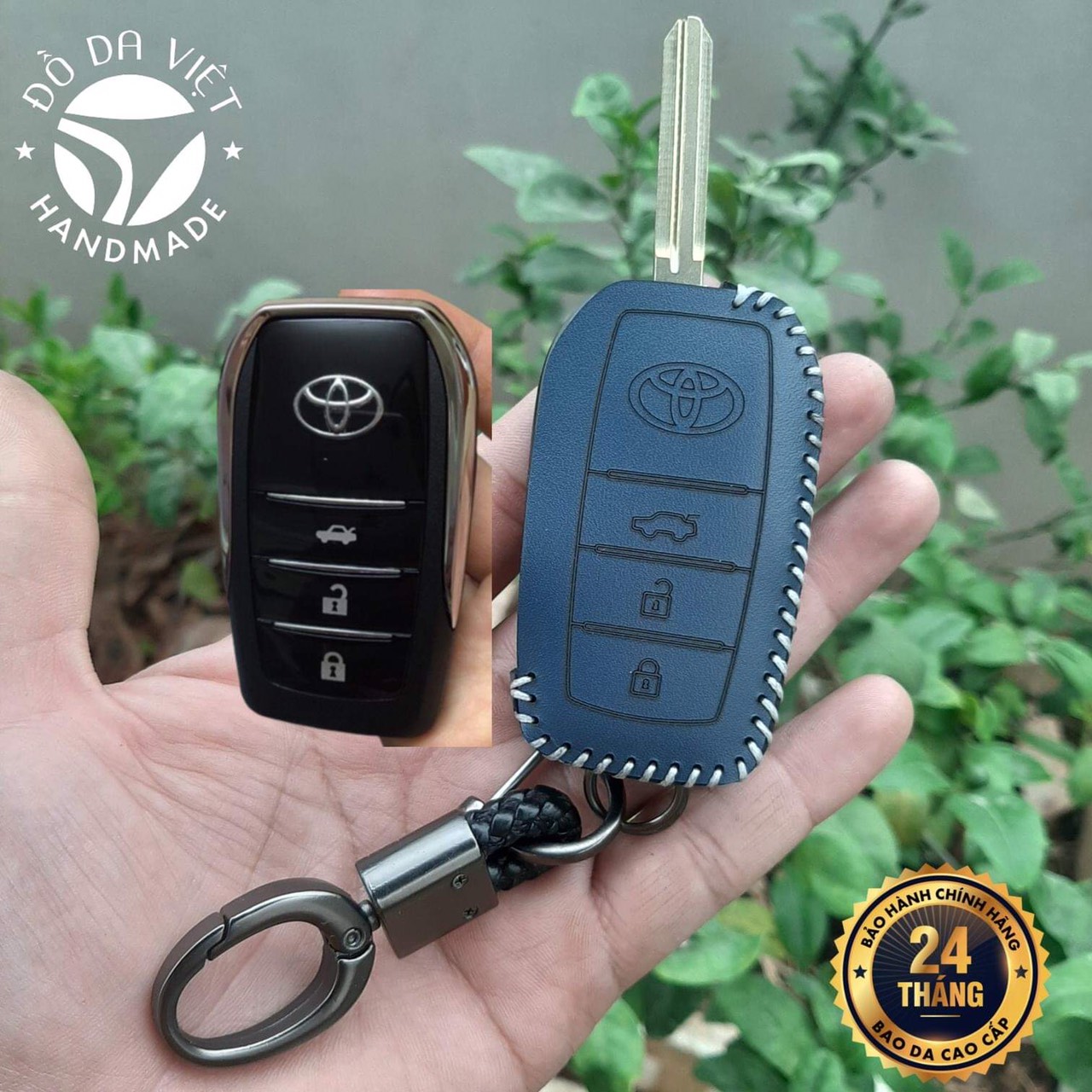 Bao da chìa khóa chìa độ Toyota, chìa 3 nút như hình, da bò thật bảo hành 2 năm