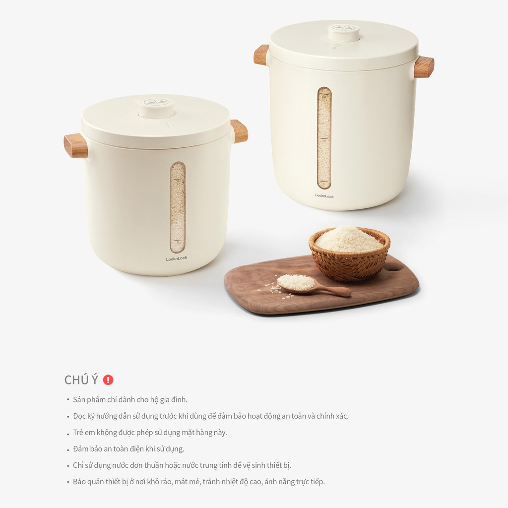Thùng đựng gạo 7L LocknLock Vacuum Rice Keeper EJR973WHT, Hàng chính hãng, tự động hút chân không, sạc không dây - JoyMall
