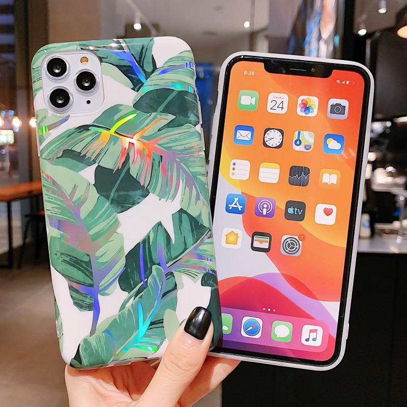 Ốp Iphon hình hoa lá ánh sáng xanh lấp lánh cho X/XS/XSMAX/11/11PROMAX/12MINI