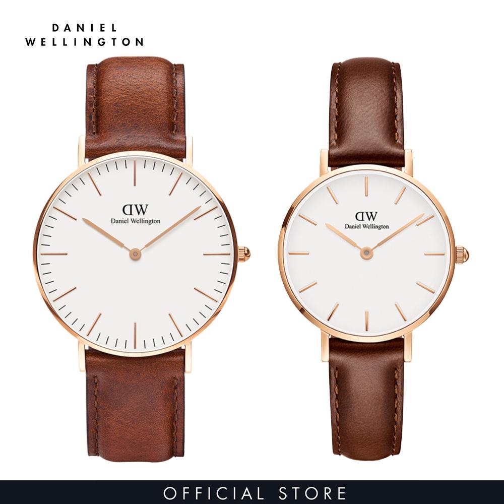 Đồng hồ Nam Daniel Wellington dây Da - Classic Mawes 36mm DW00100035 + Đồng hồ Nữ Daniel Wellington dây Da - DW00100231