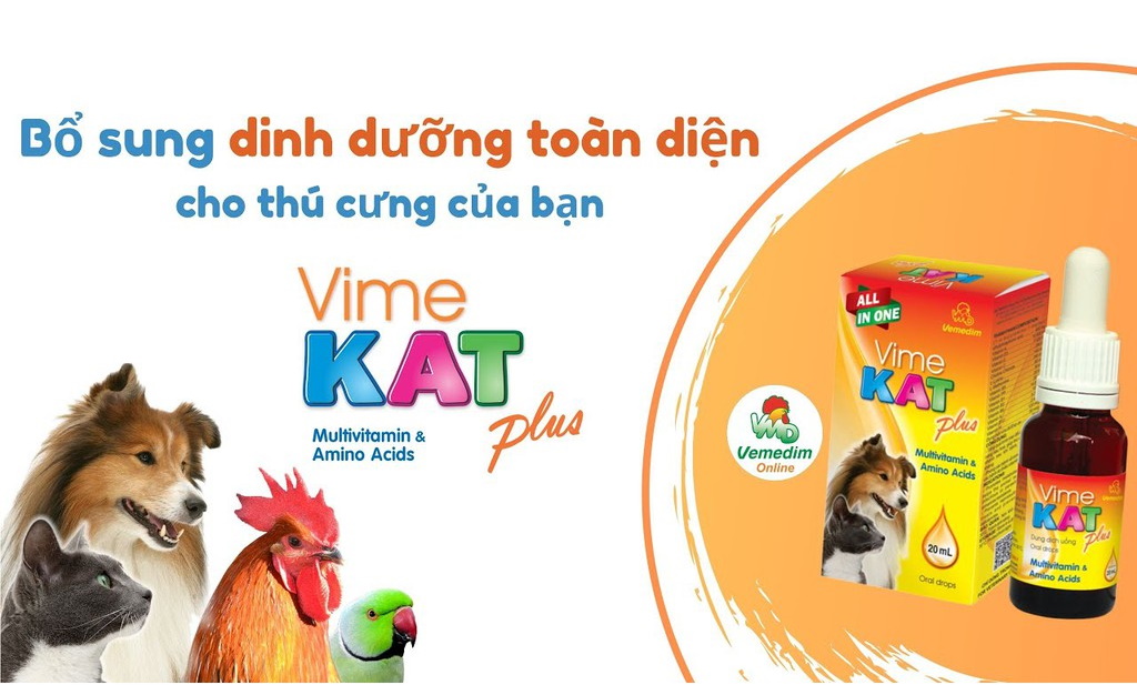 Chai bổ sung MultiVitamin & Amino Acids cho Chó Mèo Thú cưng Vemedim Vime Kat Plus Chai 20ml Giúp tăng sức đề kháng