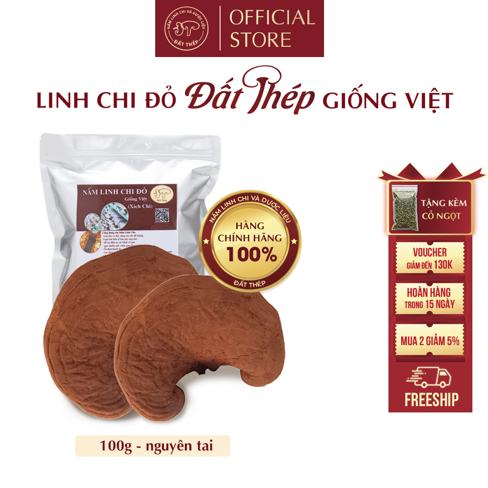 Trà Nấm Linh Chi Đỏ Đất Thép Giống Việt 100g (2 loại: Cắt lát hoặc nguyên tai) - Giải độc gan - Ổn định đường huyết