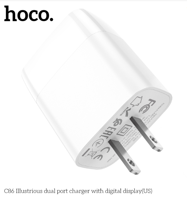 Cóc Sạc Nhanh Hoco C86 2 Cổng USB Màn Hình Led 2.4A dùng cho điện thoại iphone samsung - hàng chính hãng