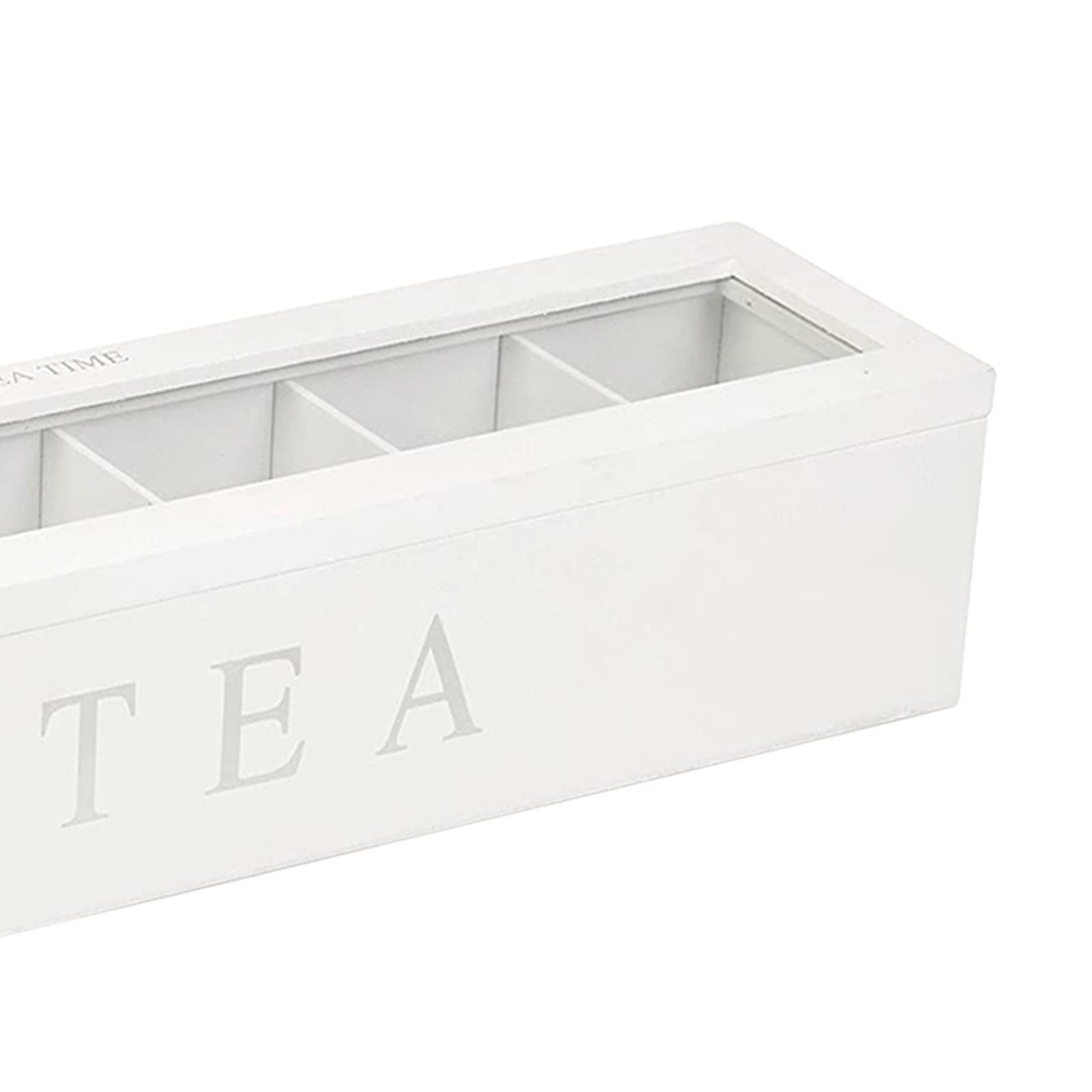 Tea Box with Lid Coffee Bag Storage Holder & 6 Compartment Kitchen Organizer