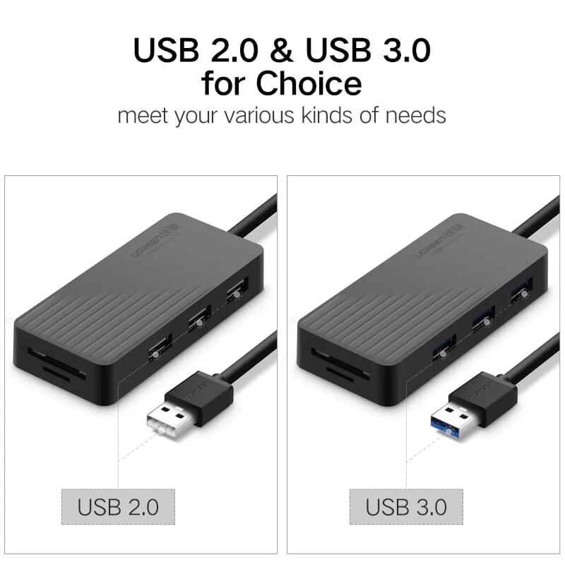 Ugreen UG30413CR132TK 1M màu Đen Bộ chia HUB USB 3.0 sang 3 USB 3.0 + đọc thẻ SD TF hỗ trợ nguồn MICRO USB - HÀNG CHÍNH HÃNG