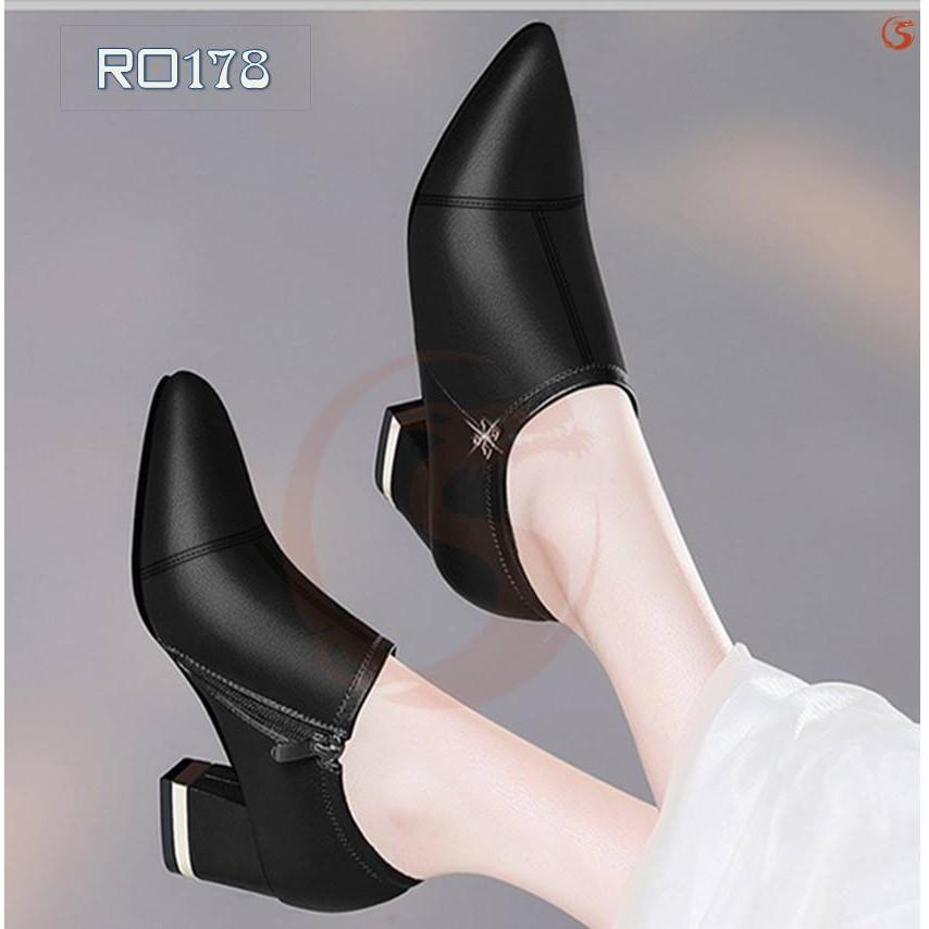 Giày boots nữ cổ ngắn 5p hàng hiệu rosata hai màu đen đỏ thời trang ro178