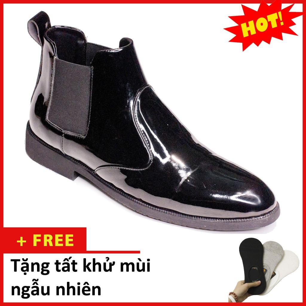 Giày Boot Nam Cổ Chun Da Bóng Màu Đen Sang Trọng Và Phong Cách - CB520-BONGCHUN-BONGDEN